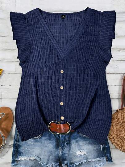 Linhara 大码梭织休闲度假夏季女式衬衫