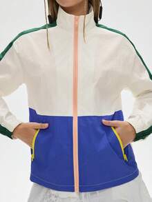 SHEIN 时尚连帽防风夹克，休闲外套拉链夹克女士服装女式运动套装拉链夹克伍迪女式夹克 - 彩色 - 查看 5