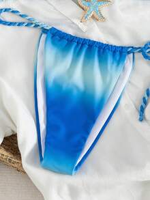 Swim Vcay 2pcs/Set New Gradient Print Halter Neck Braided Sexy Elegant Vacation Bikini Set, Suitable For Beach, Pool Party - Blue and White - View 11