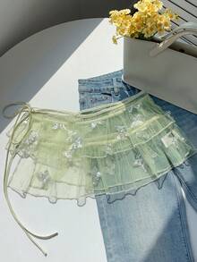 Comfortcana 女士蝴蝶亮片网纱侧系带时尚A字裙 - 白色 - 查看 3