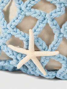 ROMWE Fairycore 1 Hollow Woven Shell And Starfish Handbag, Summer Vacation Beach Bag, Niche Handbag/Shoulder Bag - Multicolor - View 3