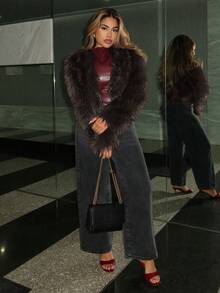 Maria Perezxox Áo khoác lông giả ngắn gợi cảm thời trang dành cho nữ, hàng mới về mùa Thu/Đông. - màu nâu - Xem 7