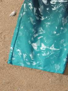 SHEIN 青少年男童弹力腰带抽绳渐变色休闲夏季百搭泳装 - 綠色 - 查看 5