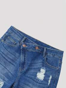 Mistrie Women's Casual Pocketed Button Distressed Denim Shorts, Versatile For Daily Wear Work Shorts Work Shorts For Women Y2k Summer Clothes Y2k Low Rise Jeans Xrlq9 Ladies Clothes - Blue - View 6
