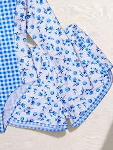 SHEIN New Fashion Girls Printed Patchwork Swimsuit Set - Blue - View 5