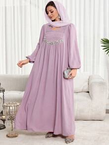 Al Najma Plus Size Women Elegant Party Rhinestone & Sequin Decor Arabic Style Dress - Dusty Pink - View 6