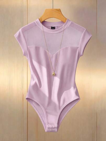 Lumivelle Mono de mujer con capucha y mangas de malla transparente de cuello alto y ajustado