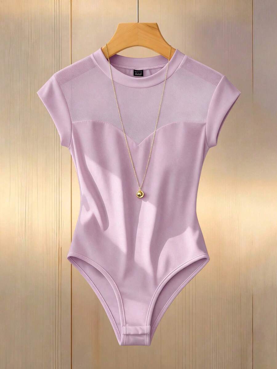 Franclia 女士时尚透视网纱立领连体衣带帽袖 - 紫色 - 查看 1