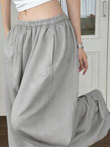 DAZY Quần nỉ ống rộng thoải mái dành cho nữ, kiểu Mỹ. - Xám - Xem 6