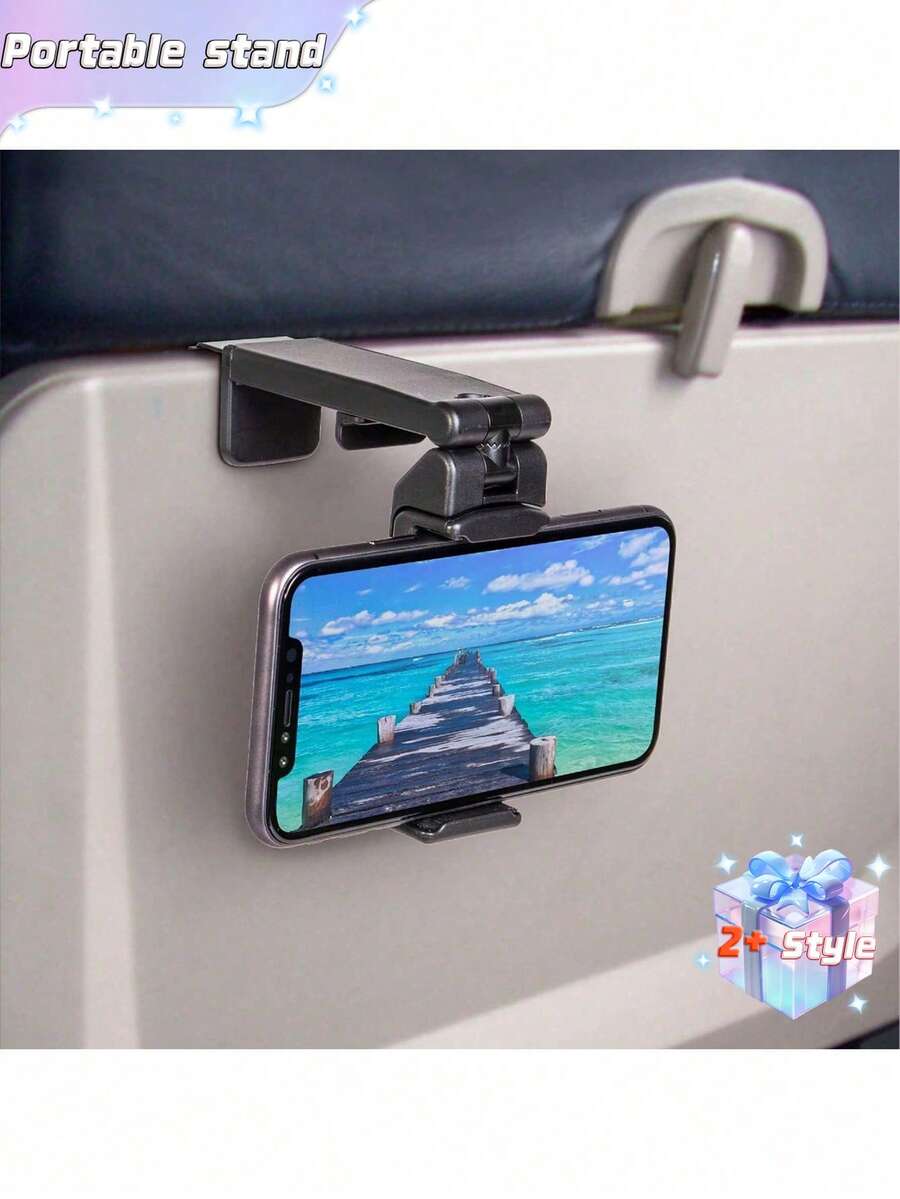 1 Universal Airplane Mobile Phone Holder, Capable Of Multi-Directional Dual 360 Degree Rotation, Freeing Hands, Pocket Sized Essential Airplane Travel Accessory, Available In Pink And Black. - Multicolor - View 1