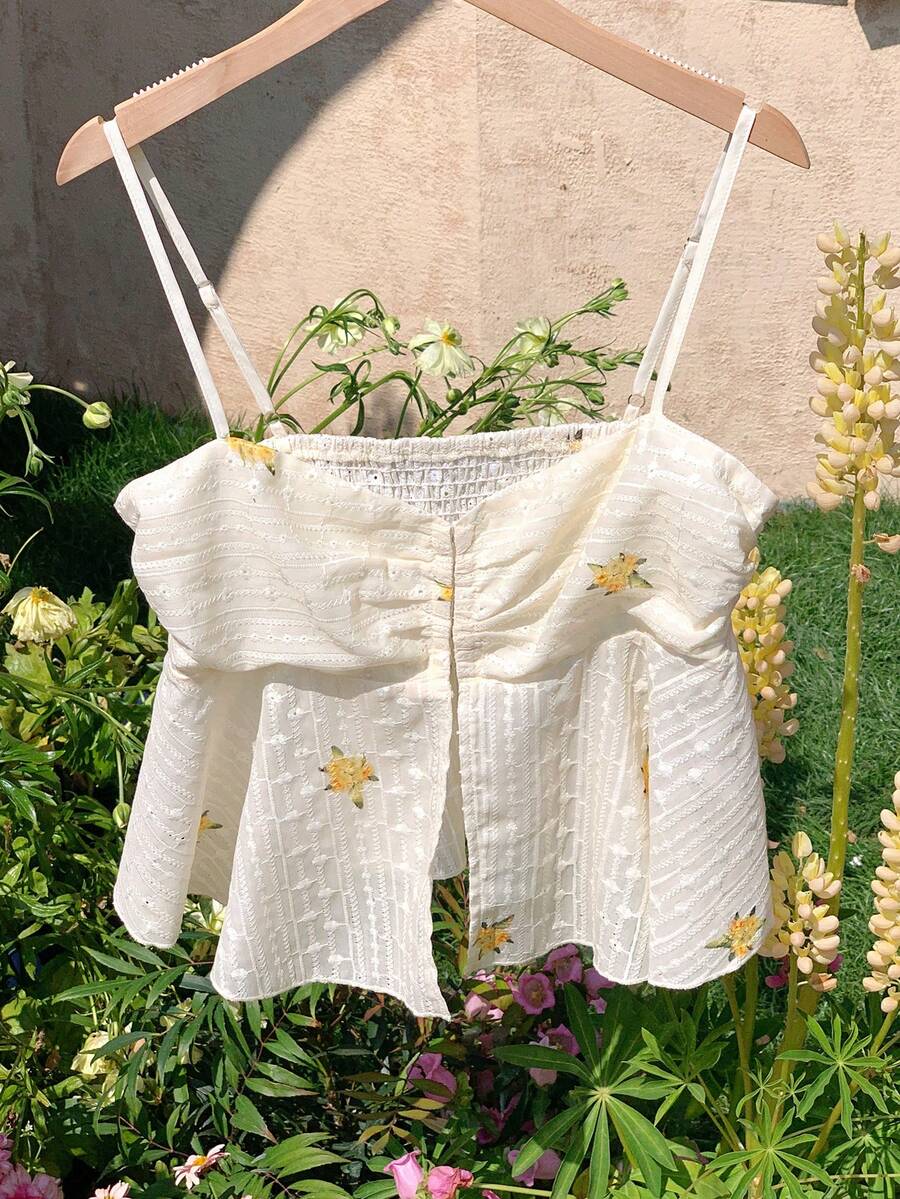 Comfortcana 2026新款春夏女式休闲碎花吊带背心沙滩装度假装女式春季服装女式夏季服装女式衬衫夏季上衣可爱衬衫 - 白色 - 查看 1