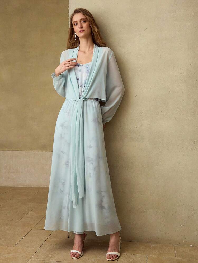WOMEN'S ROMANTIC ELEGANT FLOWING PRINTED LONG DRESS, STRUCTURAL DESIGN, SPRING/SUMMER