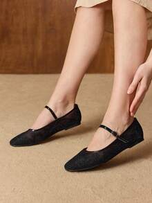 MOTF WOMEN ELEGANT VERSATILE COMMUTING VELVET FLORAL EMBROIDERY BUCKLE STRAP FLATS FOR CHRISTMAS SPRING SHOES - Graphite Black - View 6