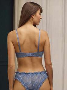 lacRébo Lilac Lace Ruffle Lingerie Set With Bandeau Bra And Matching Panties Sexy Chic - Blue - View 2