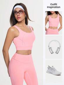 Eassivo Women's Drawstring Backless Sports Tank Top, Sleeveless Yoga Running Casual Slim Fit Vest - Pink - View 4