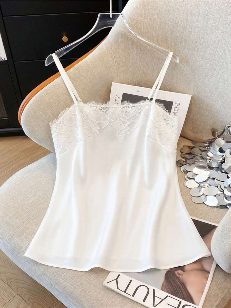 GlowEve CURVE Áo camisole cỡ lớn màu trơn phối ren thanh lịch cho mùa hè - trắng - Xem 1