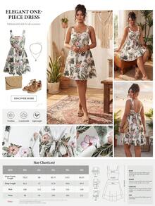 Breezaya Plus Size Women Vacation Casual Floral Print Spaghetti Strap Tie Design Dress - Multicolor - View 2