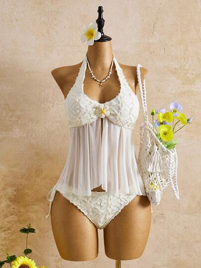 Bellisia 2026SS 黄色提花面料可爱甜美度假休闲沙滩吊带比基尼上衣（女款）