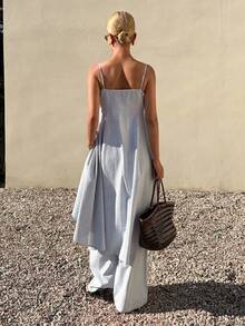 DAZY 两件套女士条纹吊带背心和阔腿裤休闲度假夏季套装 - 灰色 - 查看 2