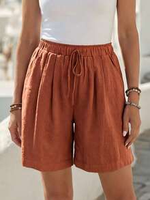 Faunlyn Women's Vacation Casual Solid Loose Shorts - Rust Brown - View 5
