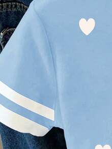 Áo thun ngắn tay cổ tròn in hình trái tim dành cho nữ tuổi teen, thích hợp mặc hàng ngày vào mùa hè, đi học, mặc cùng chị em gái, áo thun đi nghỉ mát cho tuổi teen, quần áo dễ thương cho thiếu nữ, áo thun in hình trái tim dễ thương. - Nhiều màu - Xem 3