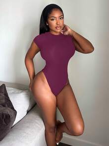 Alexandranx Solid Slim Fit Bodysuit ,Petite Women - Purple - View 4