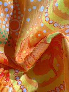 Swim Mod 2-Piece Floral Print Halter Neck Ruffle Trim Bikini Set, Swimwear For Womans Red Orange Summer Boho Beach Holiday Holiday Brazilian Bikini Set - Multicolor - View 4