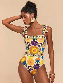 Travachic Women's Colorful Floral Print Camisole Jumpsuit - Yellow - View 5