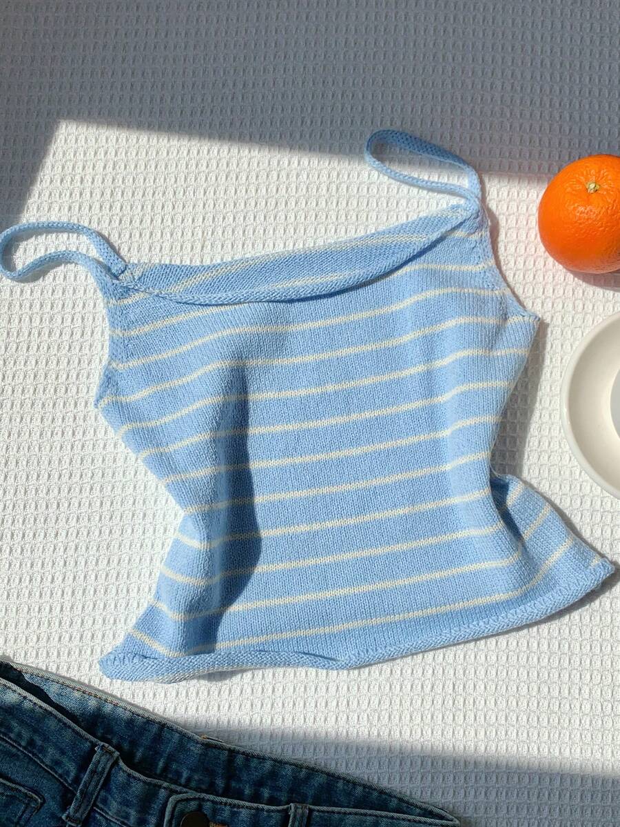 Comfortcana Women Striped Loose Casual Camisole Knit Top - Blue - View 1