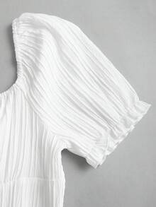 Sweetra Fashionable Minimalist Sexy Style Short Sleeve Square Neck Design, Exquisite Textured Fabric, Waist Cinching, Unique Hemline Design, Summer White New Arrival, Elegant Bombshell Party Dress - White - View 3