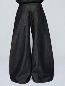 COUREZ LOW RISE SKATER JEANS WITH RED STITCHING - Black - View 3