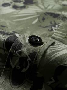 Manfinity RSRT 前扣肩部时尚日常百搭印花长袖衬衫 - 軍綠色 - 查看 5