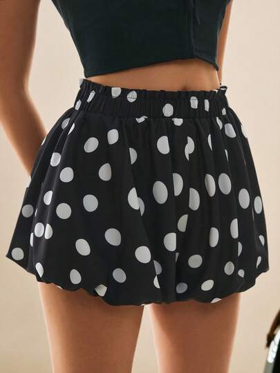 Poéselle Women's Elastic Waist Polka Dot Peplum Pants,Back Shorts,Polka Dot  Shorts,Going Out  Shorts,Casual  Shorts ,Summer Outfits For Women , Beach Outfit For Women , Holiday Outfits For Women 2 Piece Short Sets Woman Two Piece Shorts Outfit Skort Sets For Women Black Ruffle Shorts Short Skirt Set Polka Dot Short Skirt And Top Skort Set For Women