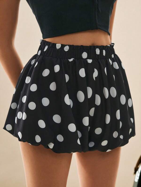 Poéselle Women's Elastic Waist Polka Dot Peplum Pants,Back Shorts,Polka Dot  Shorts,Going Out  Shorts,Casual  Shorts ,Summer Outfits For Women , Beach Outfit For Women , Holiday Outfits For Women 2 Piece Short Sets Woman Two Piece Shorts Outfit Skort Sets For Women Black Ruffle Shorts Short Skirt Set Polka Dot Short Skirt And Top Skort Set For Women