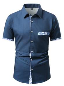 Genlund Men's Minimalist Printed Short Sleeve Shirt - Navy Blue - View 3