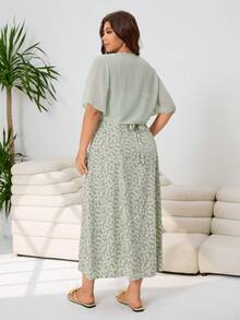 Solflare Conjunto de 2 piezas de talla grande para mujer con camiseta de tirantes con estampado floral y chaqueta de malla anudada, elegante para primavera/verano - Multicolor - Ver 4