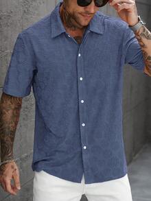OTTIMOZO Camisa de hombre naranja con textura de jacquard - Azul - Ver 5