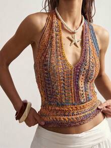 Bohemela 女士撞色露背系带性感百搭约会之夜针织上衣 - 彩色 - 查看 7