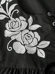 SHEIN MOD Đầm nữ thêu ren, buộc dây, ôm sát, thanh lịch, không tay. - màu đen - Xem 6