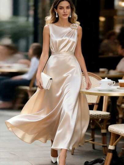 Franclia Vestido sin mangas con decoración de metal de unicolor para mujer