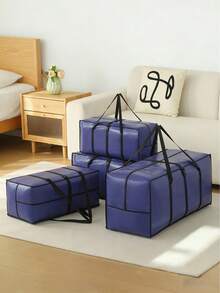 1 Túi đựng đồ lớn có thể gấp gọn, làm bằng vải, có tay cầm, dùng để đựng chăn, quần áo, đồ dùng theo mùa, chống thấm nước, chống bụi, giải pháp lưu trữ di động tiện lợi cho gia đình, du lịch, chuyển nhà, hộp đựng đồ có khóa kéo dung tích cực lớn thay thế cho hộp đựng đồ thông thường. - Màu xanh lam - Xem 5