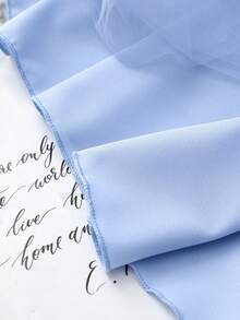 SHEIN 优雅时尚荷叶边珍珠装饰网纱女童连衣裙 - 藍色 - 查看 8