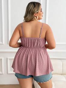 Plussiva Áo hai dây bầu cỡ lớn phối ren xếp nếp tương phản. - Bụi hồng - Xem 2