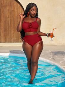 Slaydiva Bộ 2 món đồ bơi nữ màu xanh lá cây gợi cảm, thích hợp cho kỳ nghỉ hè, đi biển, bikini, đồ bơi. - Đỏ - Xem 4