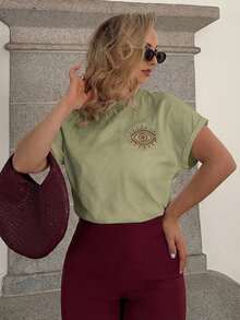 Jeta Ari 100% Cotton T-Shirt With Symbolic Eye Pattern Embroidery, Essential, Summer, Wedding Season Essential, Cottagecore Embroidery Tee, Short Sleeve T-Shirt, Effortless Chic Casual Style - Army Green - View 5
