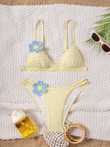 Swim Mod Women's Spaghetti Strap Fashionable Triangle Bikini Top, Summer - Yellow - View 1