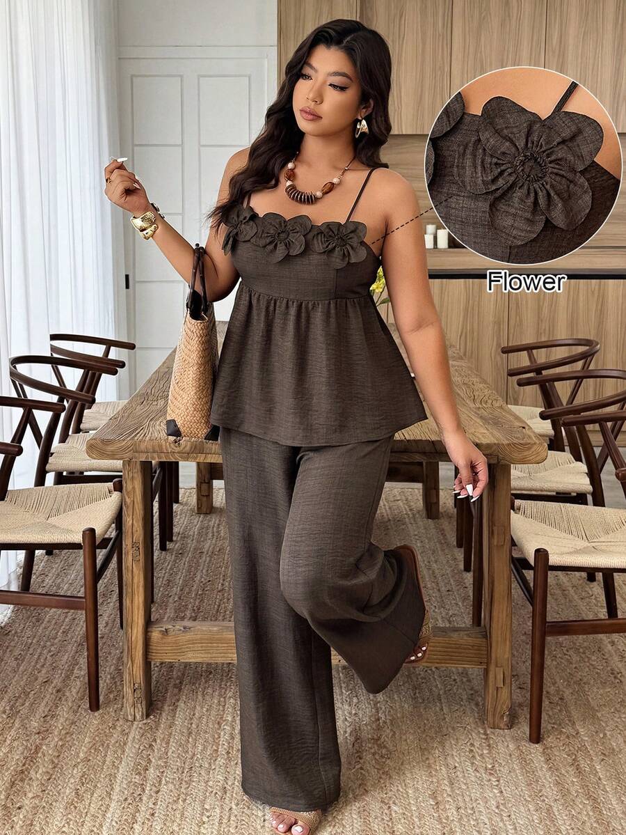 Weeklong Bộ đồ thường ngày không tay, thắt eo, họa tiết hoa dành cho nữ cỡ lớn, mùa xuân/hè. - màu nâu - Xem 1