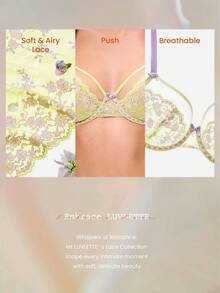 LUVLETTE Áo ngực Soft Woman Lingerie thoáng khí, có gọng, gợi cảm, không lót, giúp thu nhỏ vòng ngực, màu xanh lá nhạt và tím, ren hoa và lưới xuyên thấu, thích hợp cho đám cưới. - màu xanh lá - Xem 8