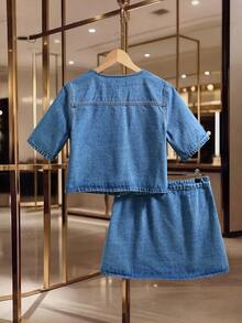 GlowEve Bộ đồ denim đính hạt mùa hè dành cho nữ - Rửa trung bình - Xem 4