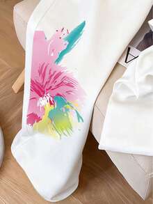 Resyla Dopamine Watercolor Floral Print Drawstring Wide Leg Pants, Y2K Sweet Girl Colorblock Floral Graffiti Loose Casual Pants, Summer Vacation Gradient Watercolor Floral Elastic Waist Trousers, American Retro Artistic Floral Print Straight Leg Wide Pants, INS Trending Colorful Floral Graffiti Slimming Drawstring Sweatpants, Sweet & Cool Splatter Paint Artistic Floral Loose Sporty Pants - White - View 4